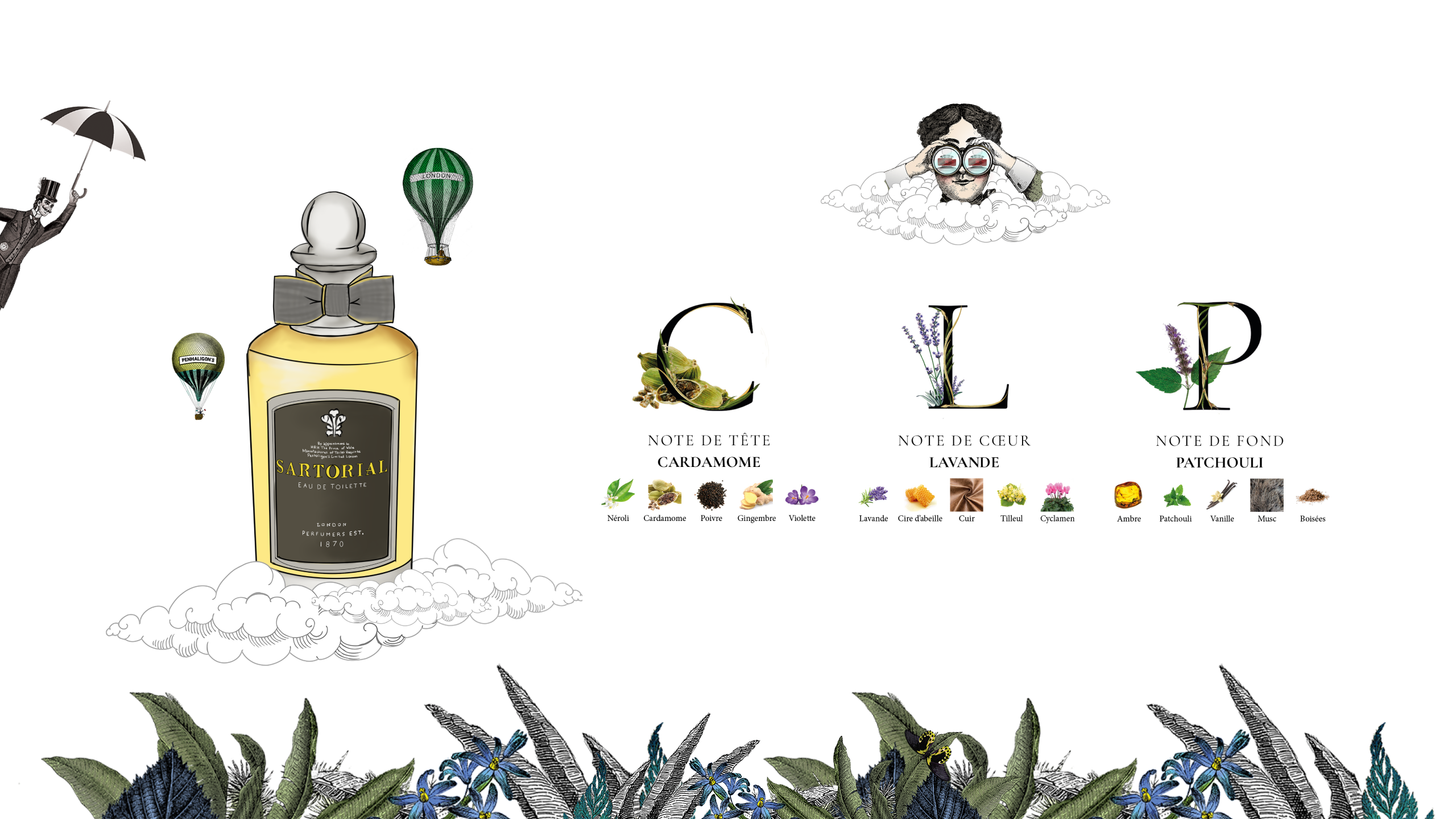 Présentation des notes pour le parfum Sartorial de Penhaligon's